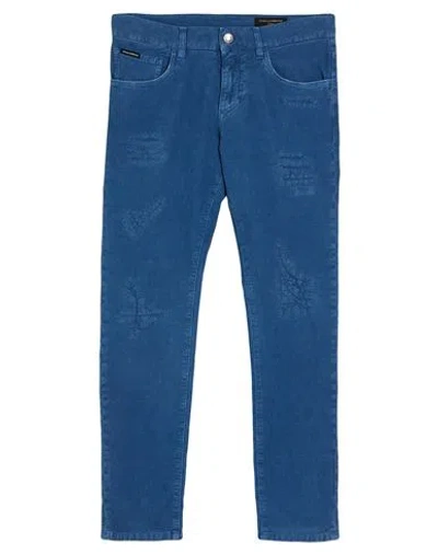 Dolce & Gabbana Man Pants Blue Size 30 Cotton, Elastane, Cow Leather