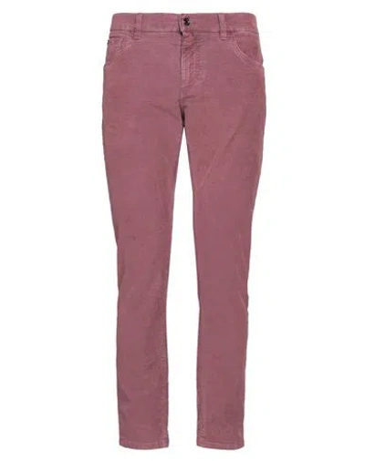Dolce & Gabbana Man Pants Magenta Size 36 Cotton, Polyester, Elastane, Cow Leather In Purple