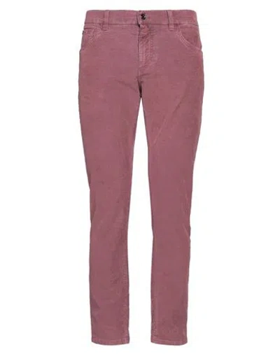 Dolce & Gabbana Man Pants Magenta Size 36 Cotton, Polyester, Elastane, Cow Leather