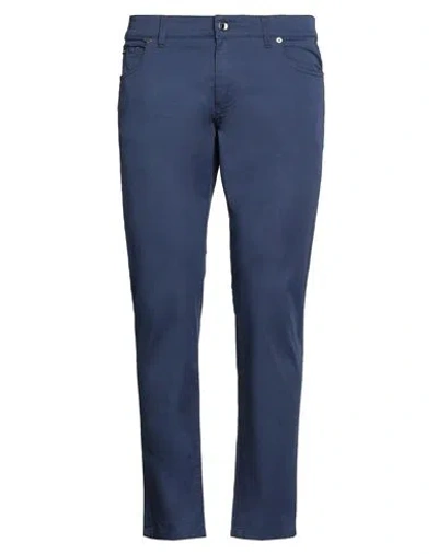 Dolce & Gabbana Man Pants Navy Size 42 Cotton, Elastane, Bovine Leather In Navy Blue
