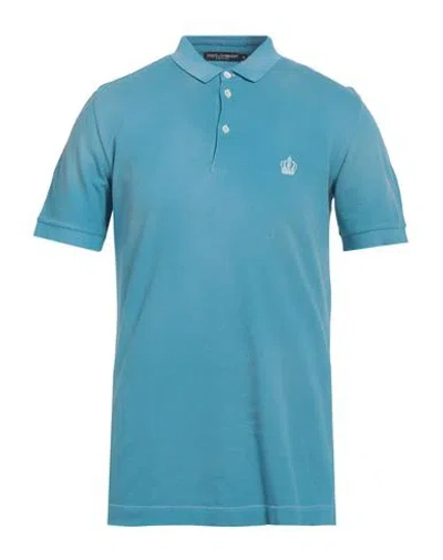 Dolce & Gabbana Man Polo Shirt Azure Size 38 Cotton
