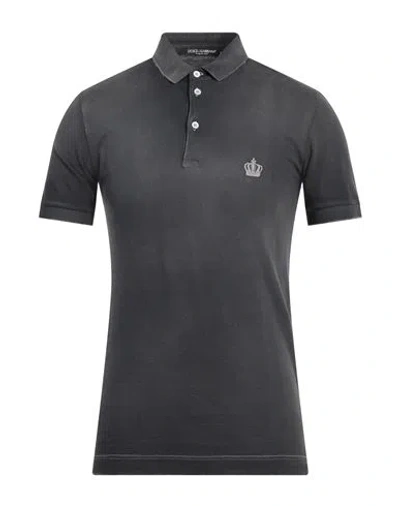 Dolce & Gabbana Man Polo Shirt Charcoal Size 36 Cotton In Grey