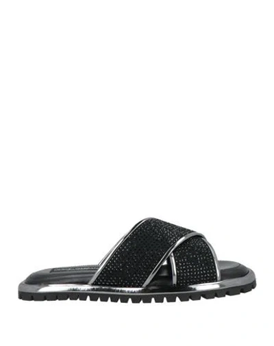 Dolce & Gabbana Man Sandals Black Size 8 Lambskin, Goat Skin, Polyurethane, Polyester