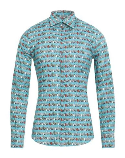 Dolce & Gabbana Man Shirt Azure Size 16 Cotton, Elastane In Blue