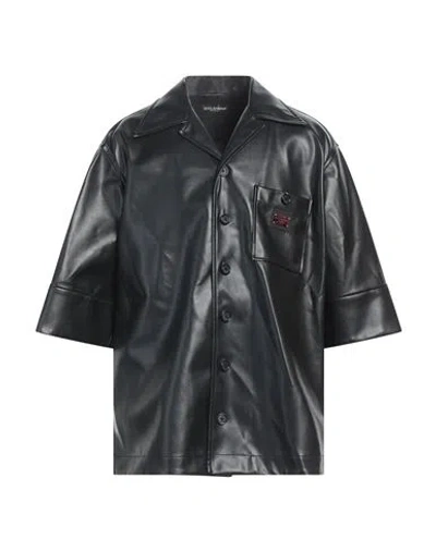 Dolce & Gabbana Man Shirt Black Size 16 Polyurethane, Polyester