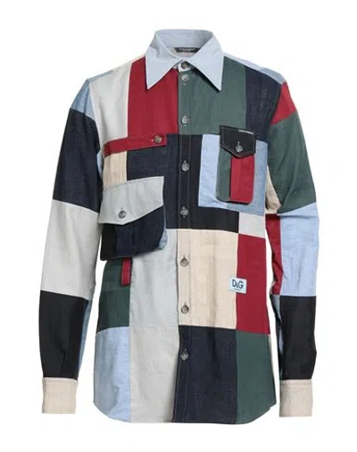 Dolce & Gabbana Man Shirt Blue Size 17 ½ Linen, Cotton, Viscose