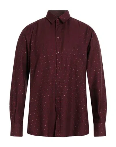Dolce & Gabbana Man Shirt Burgundy Size 16 ½ Silk, Metal In Red