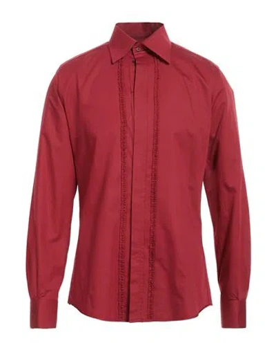 Dolce & Gabbana Man Shirt Burgundy Size 17 ½ Cotton, Silk In Red