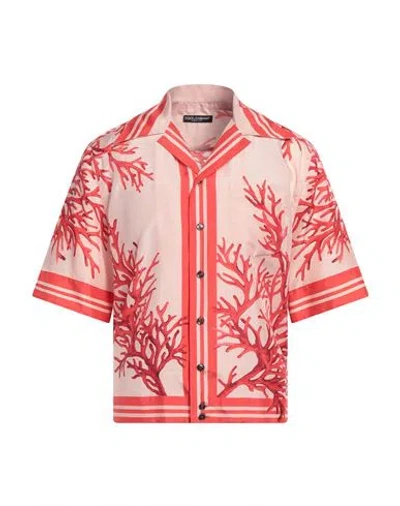 Dolce & Gabbana Man Shirt Coral Size 14 ½ Silk In Red