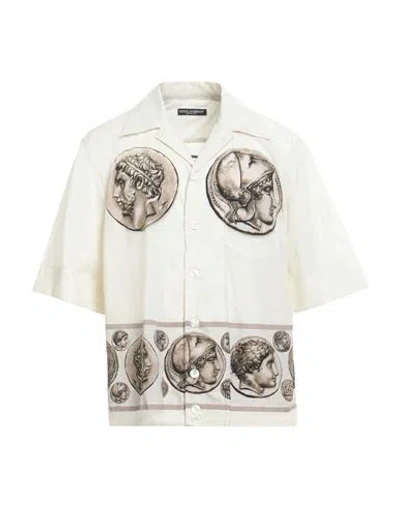 Dolce & Gabbana Man Shirt Ivory Size 16 Cotton In White