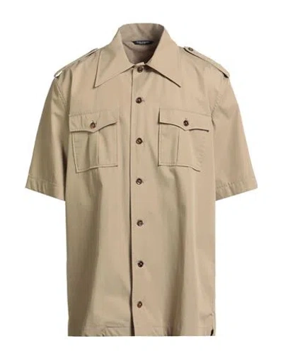 Dolce & Gabbana Man Shirt Khaki Size 17 Cotton In Neutral