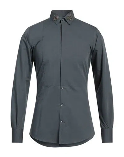 Dolce & Gabbana Man Shirt Lead Size 15 Cotton, Silk In Grey