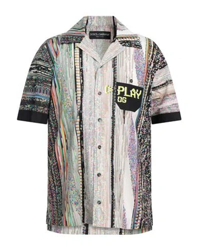 Dolce & Gabbana Multicolor Graphic Collared Casual Shirt