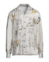 Dolce & Gabbana White Bird Print Silk Satin Casual Shirt In Grey