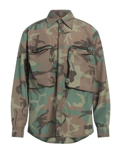 Dolce & Gabbana Man Shirt Military Green Size 16 Polyester, Polyamide In Multi
