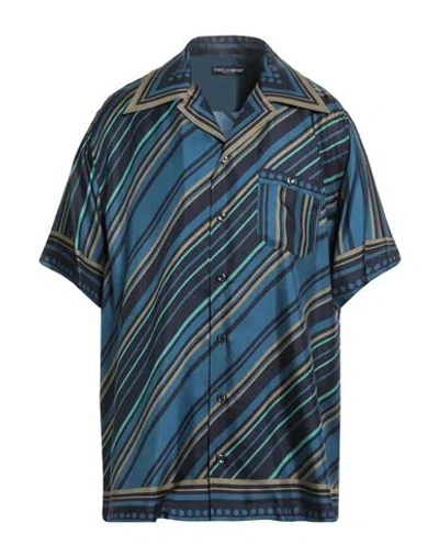 Dolce & Gabbana Man Shirt Navy Size 16 Silk In Multi