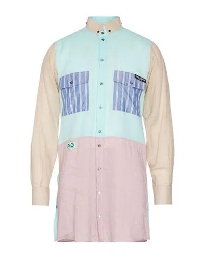 Dolce & Gabbana Man Shirt Sky Blue Size 16 Linen, Ramie, Cotton