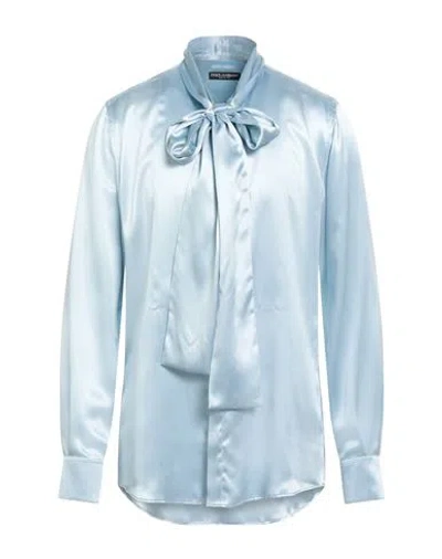Dolce & Gabbana Man Shirt Sky Blue Size 17 Silk In Multi