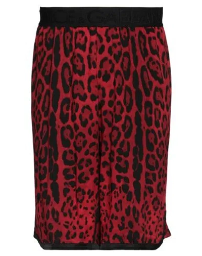 Dolce & Gabbana Red Leopard Print Viscose Bermuda Shorts