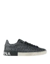 Dolce & Gabbana Leather And Fabric Low-top Sneakers With All-over Motif In Black