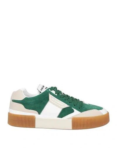 Dolce & Gabbana Man Sneakers Green Size 6 Calfskin, Viscose, Cotton
