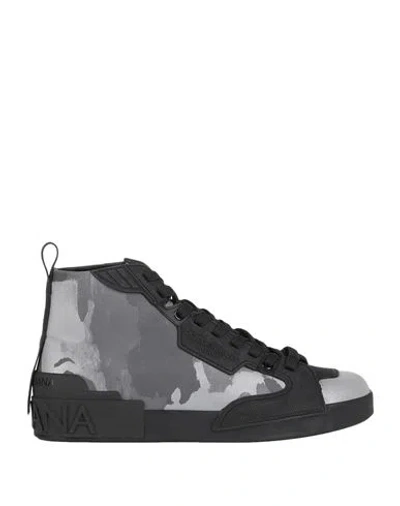 Dolce & Gabbana Man Sneakers Grey Size 8.5 Cotton, Polyester, Rubber, Calfskin
