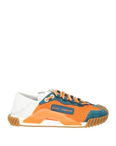 Dolce & Gabbana Man Sneakers Orange Size 13 Calfskin, Polyester, Polyamide, Elastane