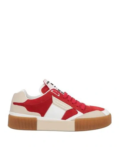 DOLCE & GABBANA DOLCE & GABBANA MAN SNEAKERS RED SIZE 8.5 CALFSKIN, VISCOSE, COTTON