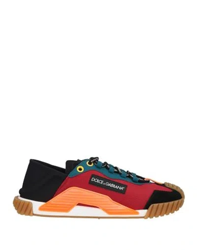 Dolce & Gabbana Man Sneakers Red Size 8 Polyamide, Elastane, Calfskin In Multi