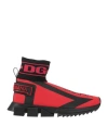 Dolce & Gabbana Red Black Fabric High Top Sorrento Sneakers Shoes In Red