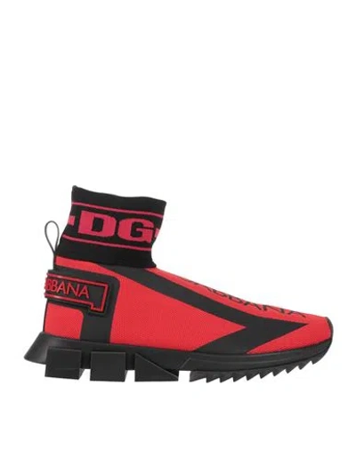 Dolce & Gabbana Red Black Fabric High Top Sorrento Sneakers Shoes In Black And Red