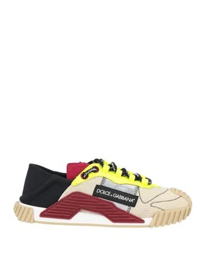 Dolce & Gabbana Man Sneakers Sand Size 8 Textile Fibers, Soft Leather In Multi