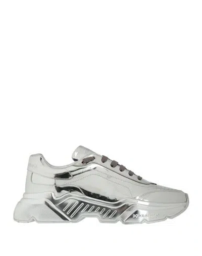Dolce & Gabbana Man Sneakers Silver Size 11 Leather In White