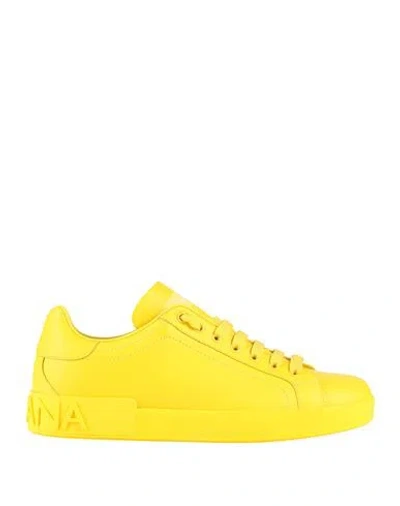 Dolce & Gabbana Man Sneakers Yellow Size 9 Calfskin In Yellow