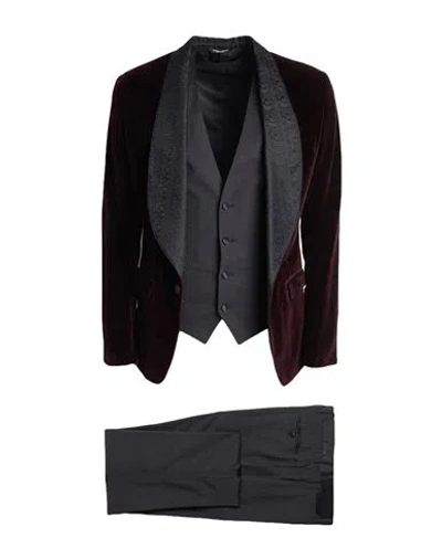Dolce & Gabbana Man Suit Burgundy Size 38 Cotton, Virgin Wool, Silk, Elastane, Polyester