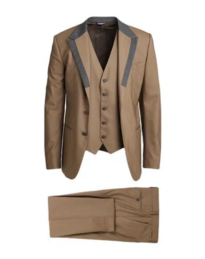 Dolce & Gabbana Man Suit Khaki Size 42 Virgin Wool, Elastane In Beige