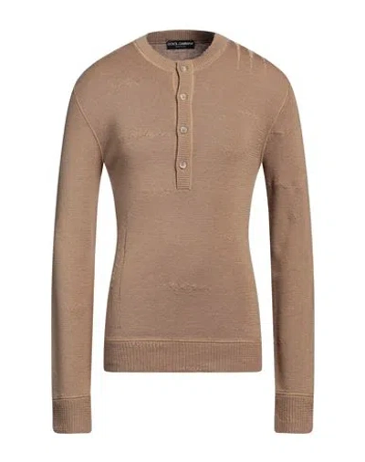 Dolce & Gabbana Man Sweater Camel Size 46 Virgin Wool In Beige