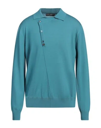 Dolce & Gabbana Man Sweater Deep Teal Size 42 Virgin Wool, Polyamide, Elastane, Zamak In Green
