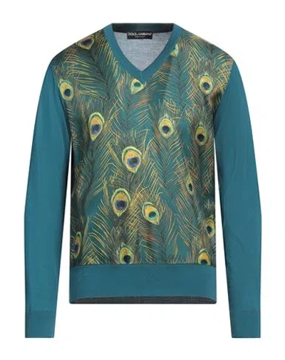 Dolce & Gabbana Man Sweater Deep Teal Size 46 Silk In Green