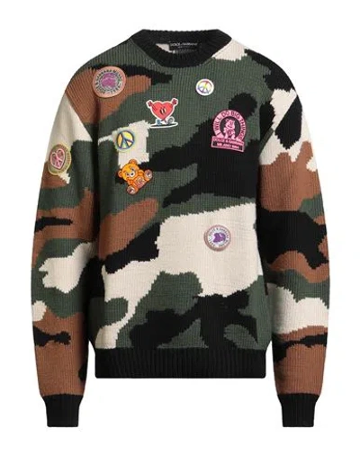 Dolce & Gabbana Man Sweater Military Green Size Xl Virgin Wool, Viscose, Polyamide, Cashmere In Multi