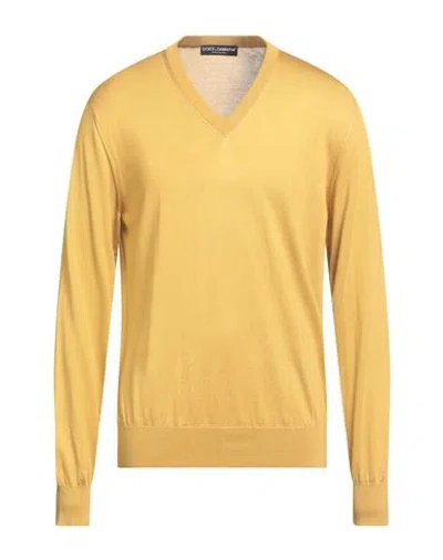Dolce & Gabbana Man Sweater Mustard Size 42 Silk In Yellow