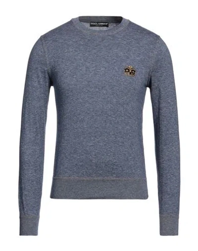 Dolce & Gabbana Man Sweater Slate Blue Size 46 Cotton, Silk, Glass, Polyester
