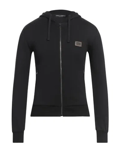 Dolce & Gabbana Man Sweatshirt Black Size 34 Cotton, Calfskin, Zamak