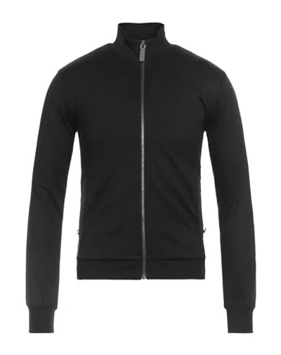 DOLCE & GABBANA DOLCE & GABBANA MAN SWEATSHIRT BLACK SIZE 44 COTTON, POLYAMIDE, VIRGIN WOOL, CALFSKIN, COW LEATHER