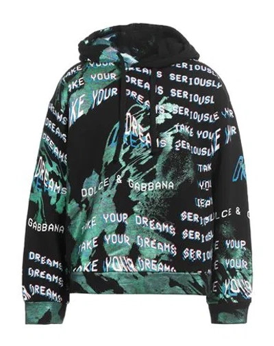 Dolce & Gabbana Multicolor Print Hooded Sweatshirt Sweater In Black