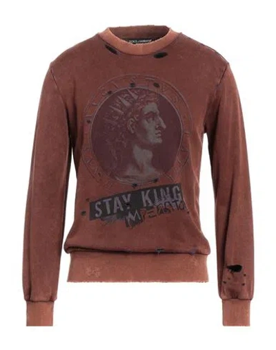 Dolce & Gabbana Man Sweatshirt Brown Size 40 Cotton