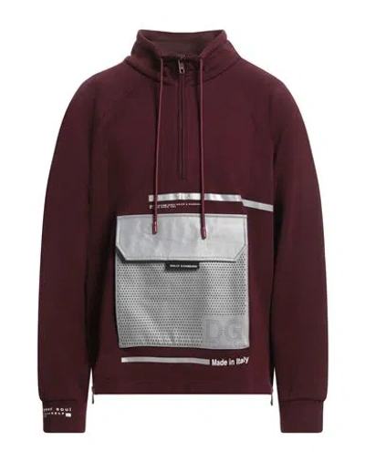 Dolce & Gabbana Man Sweatshirt Burgundy Size S Cotton, Polyester, Polyurethane, Acetate In Red