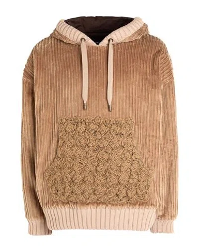 Dolce & Gabbana Man Sweatshirt Camel Size 40 Cotton, Wool, Acrylic, Polyamide, Elastane In Beige