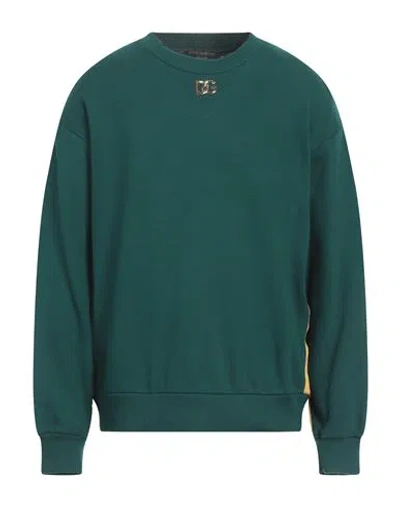 Dolce & Gabbana Man Sweatshirt Dark Green Size 44 Cotton, Polyester, Elastane, Brass
