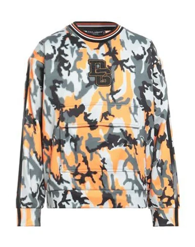 Dolce & Gabbana Man Sweatshirt Orange Size 48 Polyester, Cotton, Viscose, Elastane